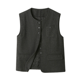 老钱风灰色毛呢马甲背心外套女秋冬夹棉保暖短款无袖坎肩外搭上衣