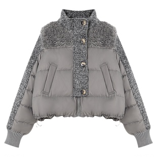 Basic House/百家好立领拼接短款羽绒服女士冬季新款休闲保暖外套