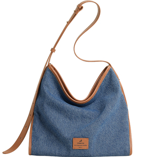 妙迪丹宁牛仔大容量托特包休闲松弛感hobo腋下包通勤斜挎大包包女