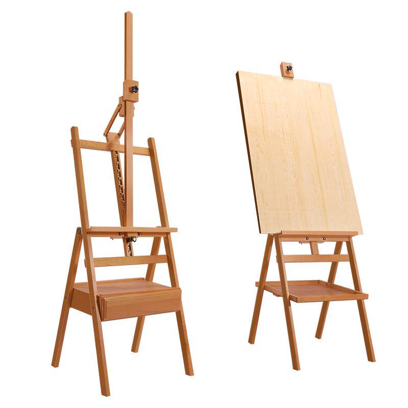 榉木质画板画架美术生专用写生可折叠便携初学者儿童4K2K美术油画画素描工具套装松木绘画架抽屉支架式展示架