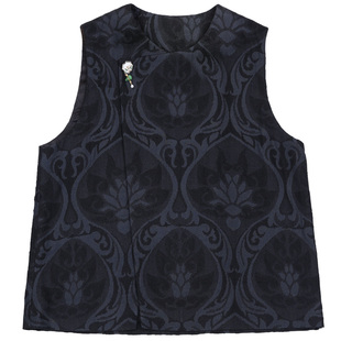 菲伊唐新中式复古改良柞蚕丝提花斜襟百搭圆领宽松单款马夹女上衣