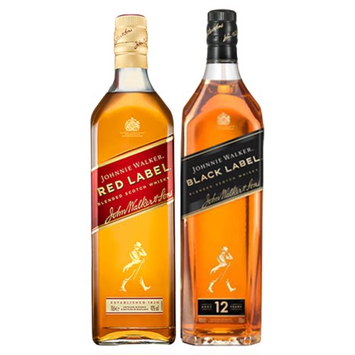 【官方旗舰店】尊尼获加黑方红方苏格兰威士忌酒700ml*2进口洋酒