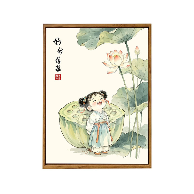 中国风好运莲莲荷花莲蓬数字油画