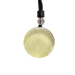 天然黄水晶雨宝陀罗尼吊坠双面雕纳福本命年好运圆牌项链挂件饰品