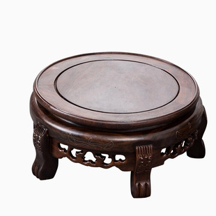 实木底座圆形花瓶花盆盆景酒缸摆件鱼缸佛像加高奇石黑檀红木托架