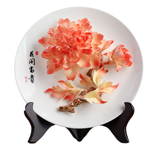 可定制陶瓷牡丹国花挂盘摆件客厅电视柜酒柜装饰品高级感新年礼物