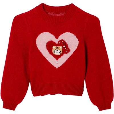 【奥莱】MAXRIENY女童装春款爱心套头毛衣新年红针织衫