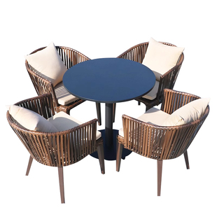 户外庭院家具藤编桌椅阳台藤椅防腐塑木室外休闲藤桌椅花园五件套