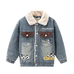 MOMOCO/玛米玛卡男童加绒牛仔外套2025冬季新款中大童韩版加厚潮