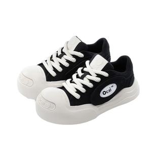 Ocai smile开口笑 黑色帆布鞋 厚底增高小众国潮鞋情侣大头休闲鞋