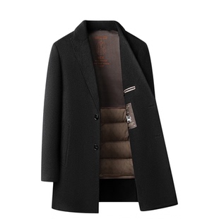 双面羊绒大衣男士中长款西装领羽绒服内胆男装西服冬季羊毛呢外套