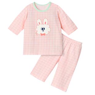 unifriend25年春夏韩国儿童睡衣全棉棉半袖家居服男女宝宝套装A类