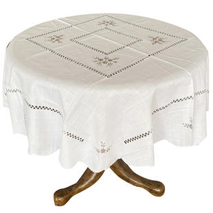 法式乡村白色餐巾茶几布手工抽丝镂空立体灰线绣竹节麻桌布盖巾