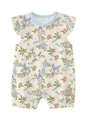 Mon Bouton婴儿连体衣夏季背心哈衣小飞袖薄款新生儿爬服女宝衣服
