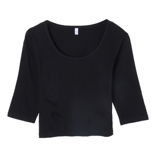 纯棉露脐u领中袖上衣女夏高腰紧身短装性感漏肚脐短款t恤七分袖