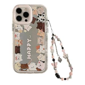 ins可爱镜面猫咪适用16Pro Max苹果15手机壳iPhone14韩风13挂绳12