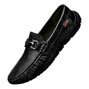 啄木鸟男鞋2026春季新款青年豆豆鞋男真皮英伦潮流风皮鞋男士透气