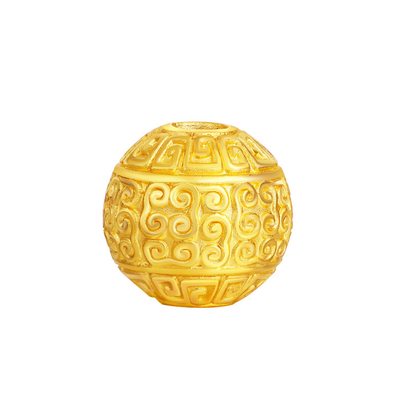 老克勒3D硬金999足金回纹珠祥云珠纯黄金转运珠手链散珠金珠串珠