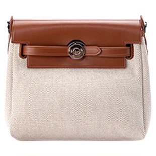 herbag帆布包包女拼接牛皮小方包大容量托特包真皮手提单肩斜挎包