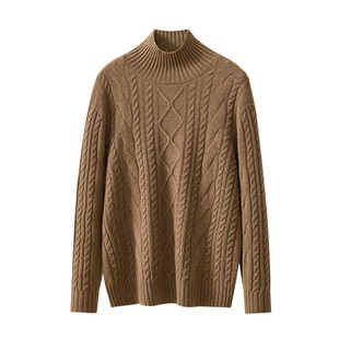 【加厚纯羊毛】春竹春季新款半高领绞花毛衣复古保暖减龄女羊毛衫