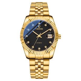 金色镶钻日历夜光品牌钢带手表男士时尚潮人商务全自动机械表男表