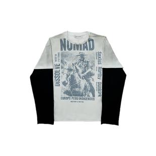 POH SHEPHERD SLEEVE 骑牧主题印花 喷染做旧卷边 190g假两件长袖