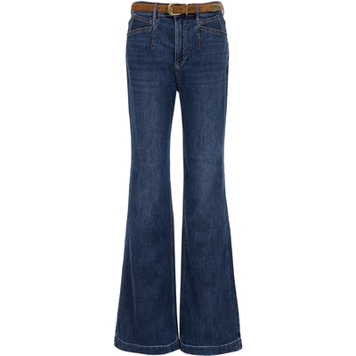 ONLY复古深蓝高腰微喇裤牛仔裤