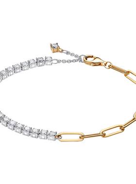 [新品]Pandora潘多拉链节网球手链金银双色链条串珠个性时尚精致