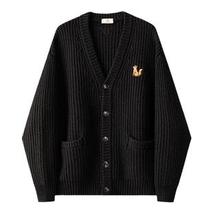 【限时清仓】秋冬加厚保暖慵懒毛衣重磅情侣黑色针织开衫外套男女