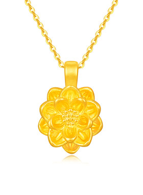 金六福吉祥足金999锦绣莲花吊坠好运莲莲纯金挂坠生日礼物送妈妈