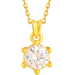 诗普琳珠宝 经典六爪 18k金吊坠女款时尚彩金项链挂坠正品