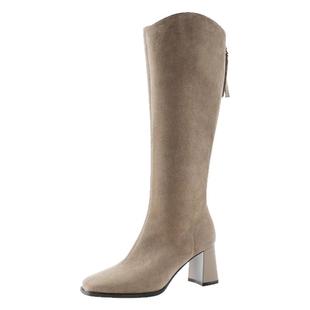 大尧7cm大美丽高筒靴粗跟方头绒面女秋冬新款高跟V口气质 X170