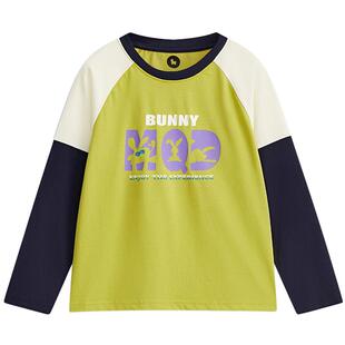 MQD童装男大童25春新品潮酷休闲撞色插肩袖卡通假两件圆领T恤