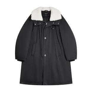 ELLE90白鸭绒黑色中长款被子羽绒服女2025冬季新款保暖宽松外套