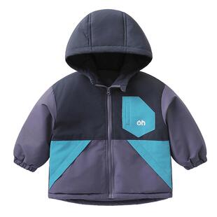 右欧男童女童连帽棉服外套户外防水儿童夹棉上衣撞色冬季新款童装