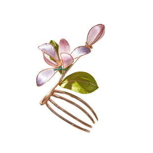 非遗绒花原创新中式发梳发钗玉兰花中国古典汉服簪子旗袍发饰头饰