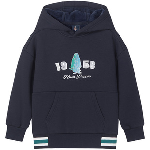 暇步士童装儿童加绒连帽卫衣秋冬新款男童保暖套头衫女童休闲上衣