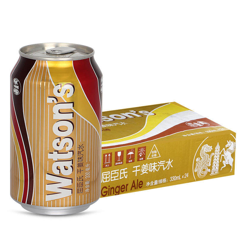 屈臣氏苏打汽水 饮料汽水推荐 干姜味苏打汽水330ml*24罐JD