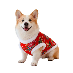 宠物小狗衣服冬装新款加绒秋季保暖新年喜庆大花袄柯基小中大型犬