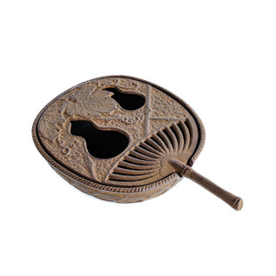 竹箩扇子盖 日本进口南部铁器 铸铁做旧香炉篆香蚊香器