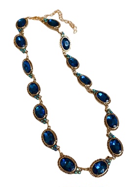 蓝色镶钻水钻项链2026新款