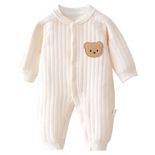 新生婴儿衣服a类纯棉0到3个月小月龄初生宝宝初冬夹棉冬装连体衣