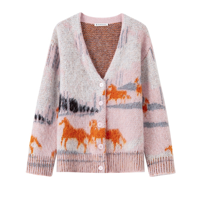 ROSELINGLING马海羊驼毛提花开衫