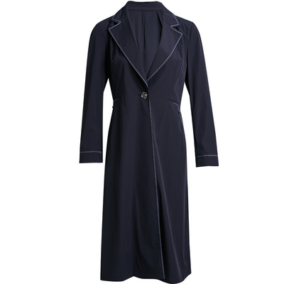 收腰长款撞色明线一粒扣风衣外套