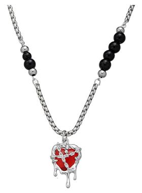 刊赛个性小众黑色爱心拼接项链中性风潮流日韩嘻哈配饰个性设计感
