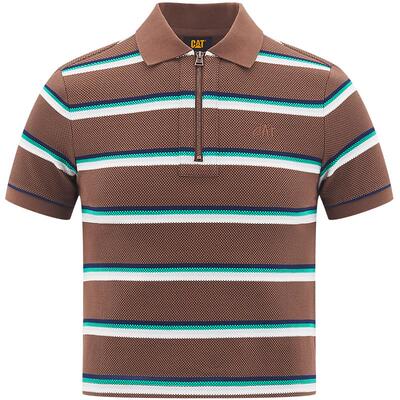 CAT卡特25夏季新品女士户外美式复古工装条纹POLO短袖T恤商场同款