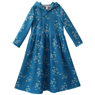 现货【山月间】连帽宽松套头卫衣裙女冬季新款夹丝棉精致印花裙子