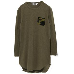 BAPE女装春夏猿人刺绣徽章迷彩口袋拼接长袖连衣裙235503G