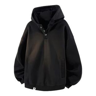 PLAY BOBONUS美式小众潮牌重磅宽松纽扣连帽黑色卫衣男女秋冬新款