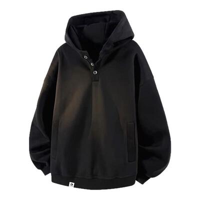 PLAY BOBONUS美式小众潮牌重磅宽松纽扣连帽黑色卫衣男女秋冬新款